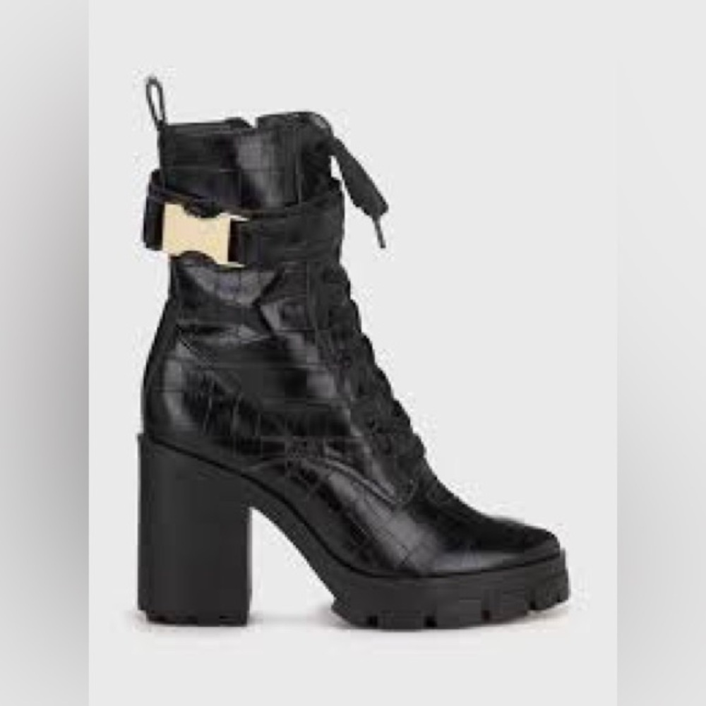 Schutz croc-effect lace up lug sole boots‎ black size 8
